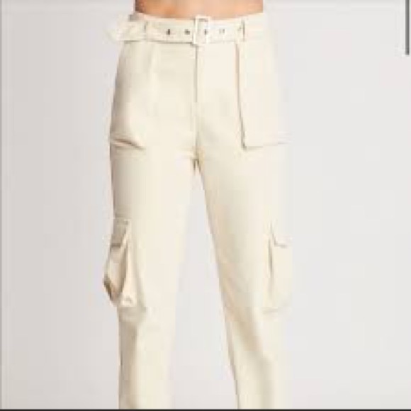 Cream Cargo Pants With Straps - Picture 2 of 8